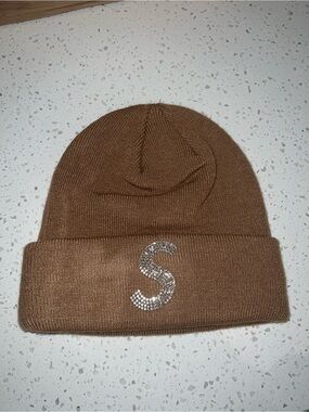 Supreme brown beanie with rhinestone S